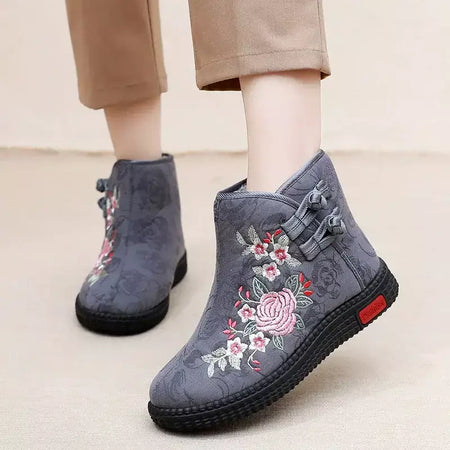 Sapatos de pano de inverno estilo étnico botas mujer sapatos femininos zapatos botas curtas quentes mulher bootie bordado algodão botas femininas