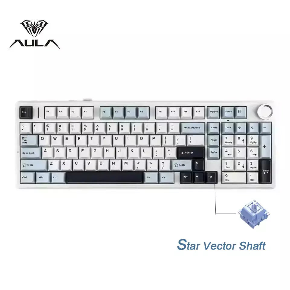 Teclado mecânico para jogos AULA F99PRO, 99 teclas, três modos, sem fio, estrutura de junta permutável, teclado personalizado com botão de mídia