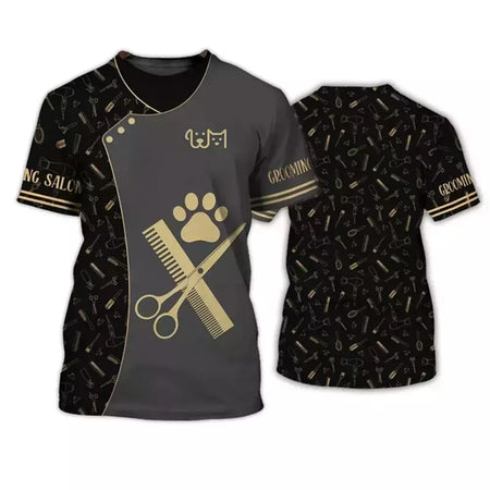 Dog Groomer's T-shirts para homens e mulheres, Pet Grooming Uniformes, Tops roupas, canino, veterinário, cabeleireiros, trabalho canino, 2024