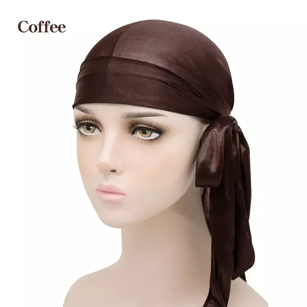 Elasticidade baotou boné faixas de cabelo simulação sedosa durag cauda longa chapéu pirata bandana turbante para crianças criança fita acessórios