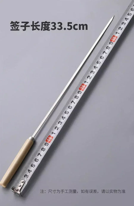5/10 peças espetos de churrasco anti-escaldante com cabo de madeira podem ser reutilizados 304 espetos de churrasco de metal de aço inoxidável espetos largos