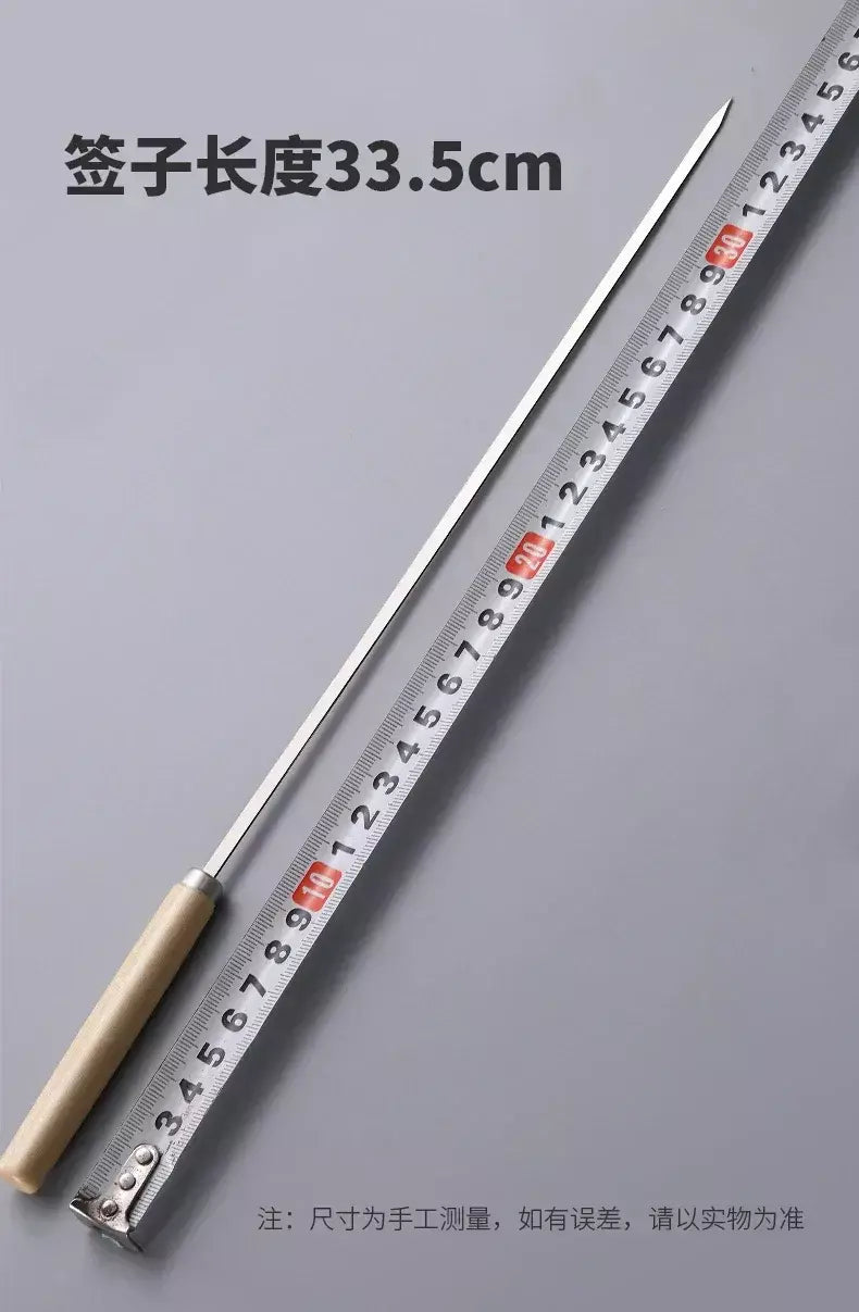 5/10 peças espetos de churrasco anti-escaldante com cabo de madeira podem ser reutilizados 304 espetos de churrasco de metal de aço inoxidável espetos largos