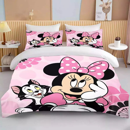 Disney-Minnie Mouse Impresso Conjunto de Cama para Crianças e Adultos, Capa de Edredão, Consolador, Fronha, Rosa, Rei, Amor, Desenhos Animados, Meninos, Meninas, Adultos, Presente