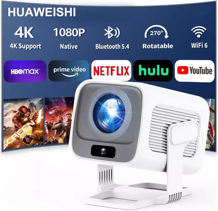 HUAWEISHI 4K Projetor Android Nativo Portátil 1080P Foco Automático 600ANSI Vídeo cinema em casa Projetor led hd externo