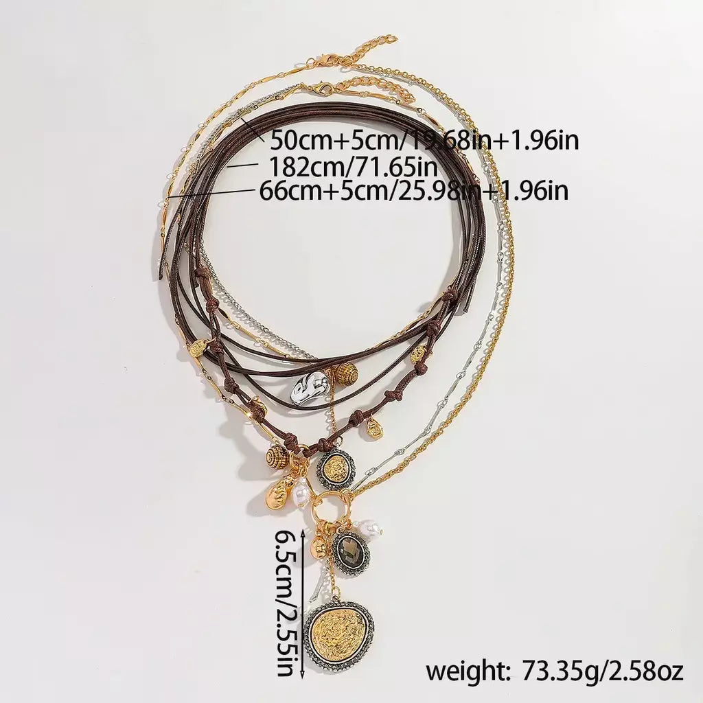 2025 ZAA Pacote de 3 Cordão Moeda e Charme Colar de Metal Redondo Emblema Pingente Colares Mulheres Festa de Férias Jóias Pescoço Acessórios