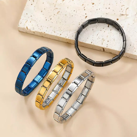 Moda praça itália pulseiras de aço inoxidável para mulheres homens hiphop metal italiano módulos stretchable presente festa aniversário jóias