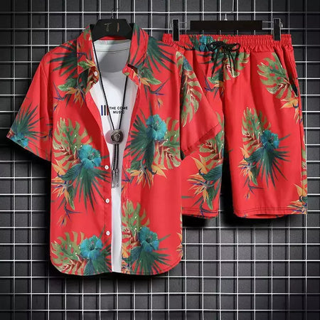 Roupas de praia para homens 2 Piece Set Quick Dry Camisa Havaiana e Shorts Set Homens Moda Vestuário Impressão Casual Outfits Verão