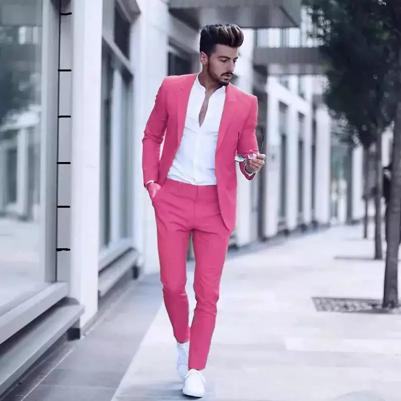 Ternos casuais masculinos de negócios para casamento, smoking masculino, terno de negócio justo, lapela de pico, Terno, traje masculino, 2 peças