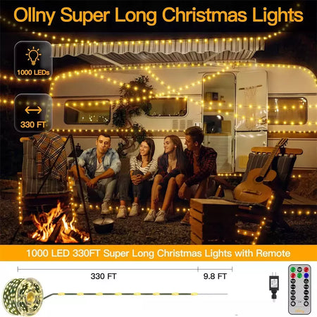 Impermeável Fairy String Lights com controle remoto, guirlanda de Natal, decoração ao ar livre, árvore, rua, casamento, festa, 1pc, 500 LED, 1000LED