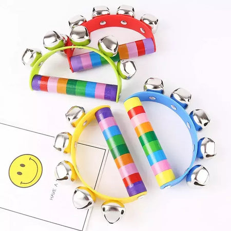 Sleigh Bells de Natal para crianças Jingle Bells, instrumento de sino musical cabo de madeira, presente para meninos e meninas, 1pc