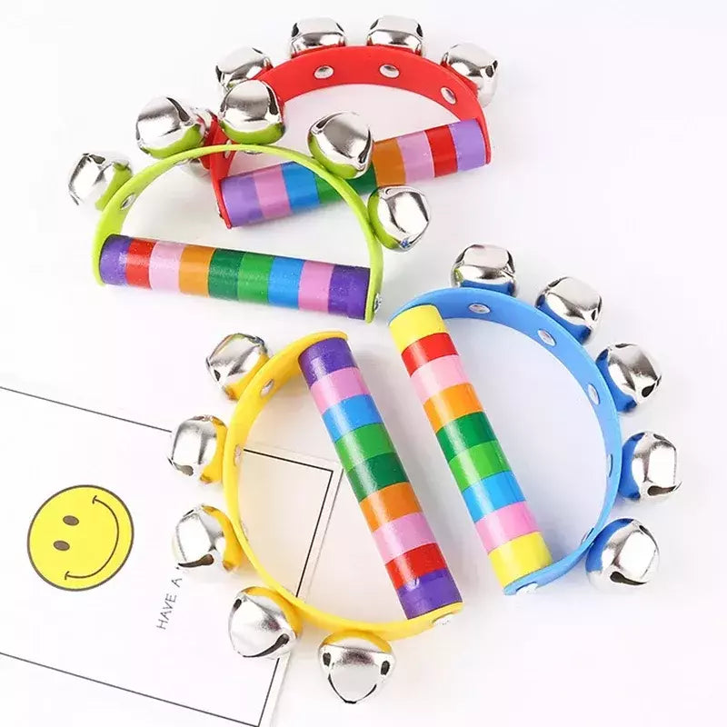Sleigh Bells de Natal para crianças Jingle Bells, instrumento de sino musical cabo de madeira, presente para meninos e meninas, 1pc
