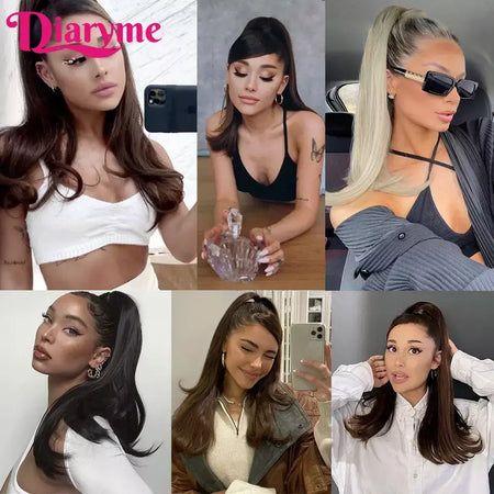 Extensões sintéticas longas do cabelo do rabo de cavalo para mulheres, preto, marrom, reistan do calor, rabo de pônei, cabelo falso, grampo no hairpiece