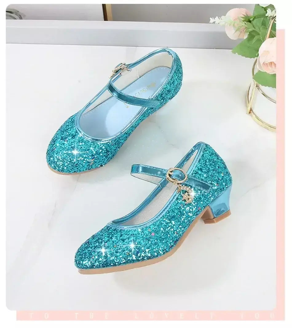 Meninas sapatos crianças salto alto glitter sandálias de cristal moda fivela crianças princesa sapato dança estudante desempenho sapatos de couro