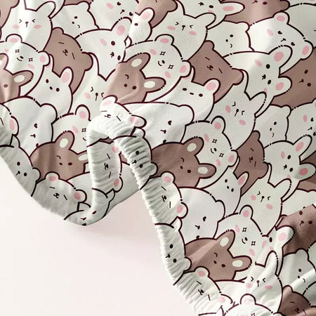 Urso de pelúcia bonito impresso fosco cabido folha para quarto, tampa de cama, cama, 1 desenho animado, excluindo fronhas, bonito