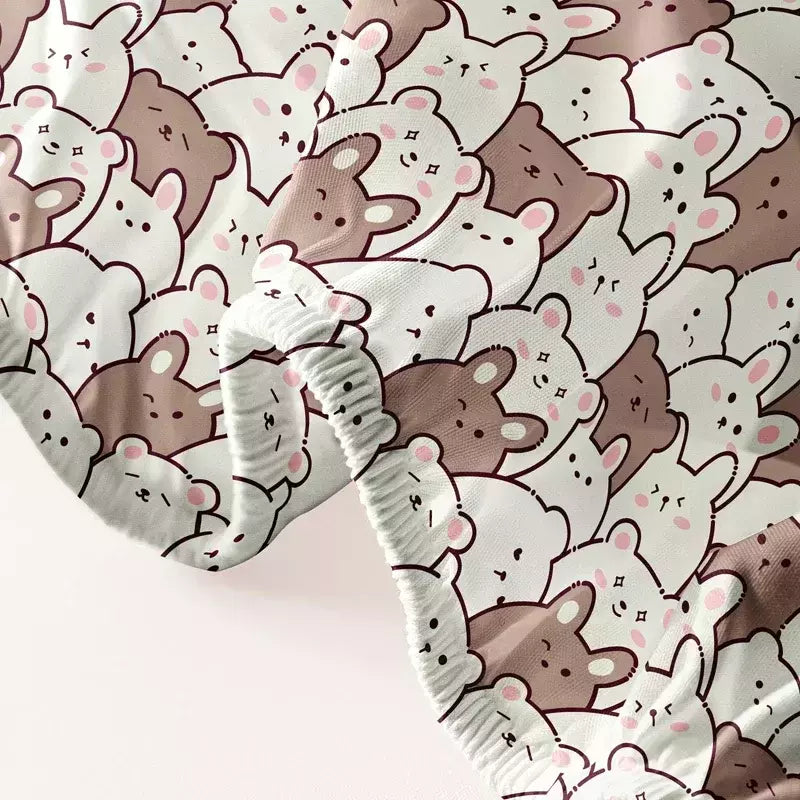 Urso de pelúcia bonito impresso fosco cabido folha para quarto, tampa de cama, cama, 1 desenho animado, excluindo fronhas, bonito