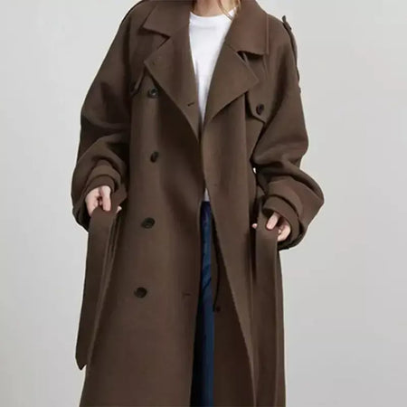 Trench coat maxi oversized feminino com lapela entalhada com cinto duplo breasted vintage streetwear 2025 tendência casual casacos diários