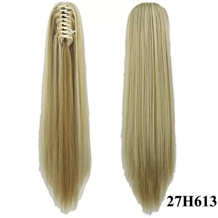 Longo reto sintético rosa ombre extensão do cabelo peruca garra rabo de cavalo pônei fada cauda falso peças de cabelo clipe na peruca