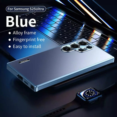 Moldura de alumínio com fecho magnético, capa traseira de plástico de metal para samsung galaxy s25 ultra s24 ultra s23 s22 s21, capa forte à prova de queda
