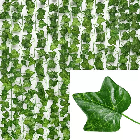 Folha de hera verde artificial rattan trepadeira folhas videira pendurado guirlanda diy flores falsas plantas para jardim festa de casamento decoração de casa