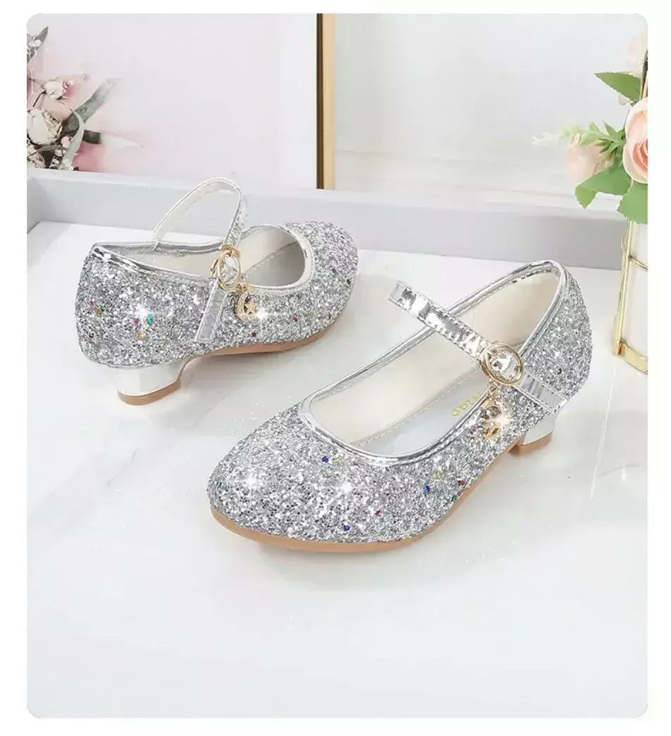 Meninas sapatos crianças salto alto glitter sandálias de cristal moda fivela crianças princesa sapato dança estudante desempenho sapatos de couro