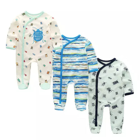 Kiddiezoom 3 pçs/lote outono inverno unisex dos desenhos animados manga longa bebê menino menina macacão 100% algodão macio recém-nascido macacões roupas