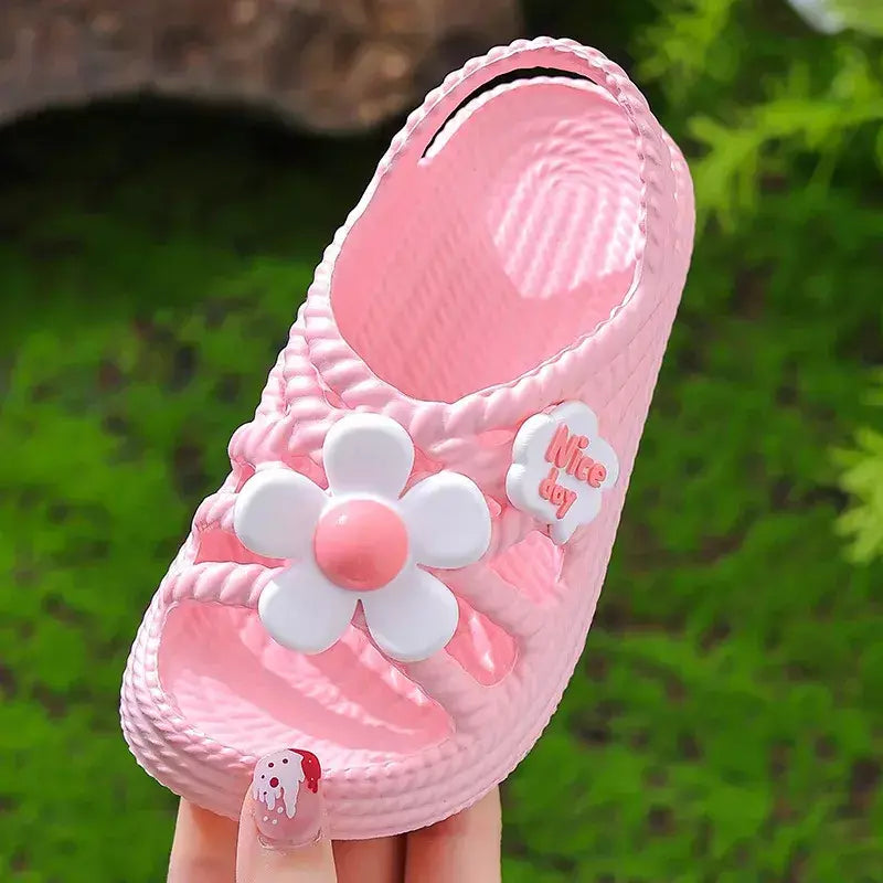 Sandálias para meninas verão nova moda princesa sapatos eva antiderrapante fundo macio flor indoor e outdoor sandálias infantis