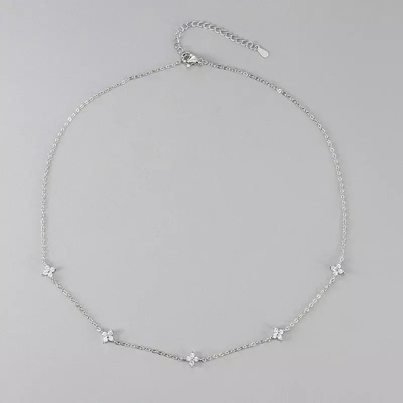 Novo aço inoxidável zircão colares para mulheres 18k banhado a ouro quatro folhas grama colar corrente colar de luxo jóias presente