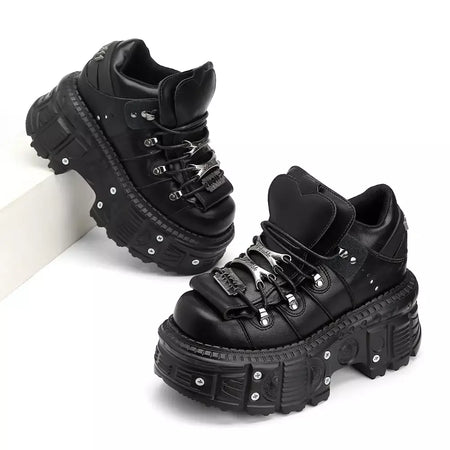 2025 mulher tênis novo estilo punk sapatos femininos gótico tornozelo rock botas rendas salto altura sapatos plataforma mulher decoração de metal