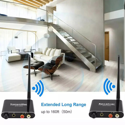 Transmissor e receptor de música de áudio wi-fi sem fio AIXXCO 50M 2.4G com adaptador de áudio sem fio R/L RCA de 3,5 mm