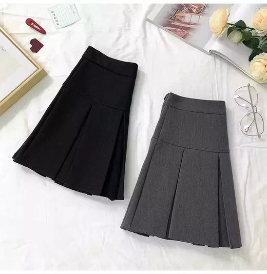 Mini vestido de cintura alta feminino, Cinza, Emagrecimento, Versátil, Anti-Exposição, Saia Linha A, Design, Sentido, Primavera, Outono, Novo, 2022