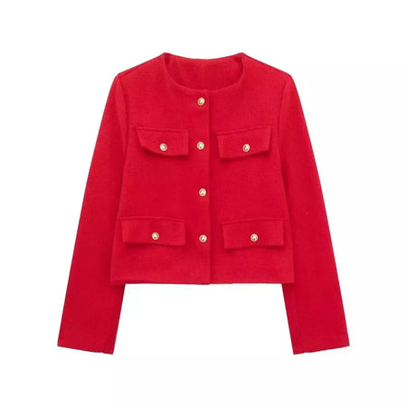 TRAF-Casaco Cropped feminino com botão dourado, blazer bomber, streetwear chique, blusa de casacos femininos, moda primavera, 2022