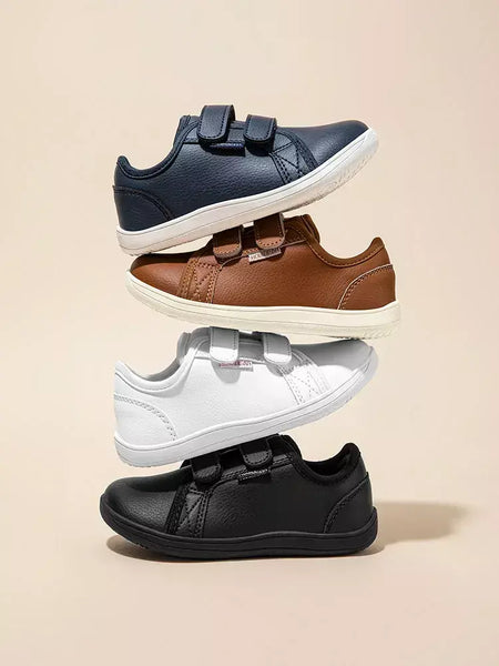 HOBIBEAR-Tênis minimalistas para crianças, leves, gancho de laço, couro artificial, sapatos descalços, pequeno grande e garoto, dedo do pé largo