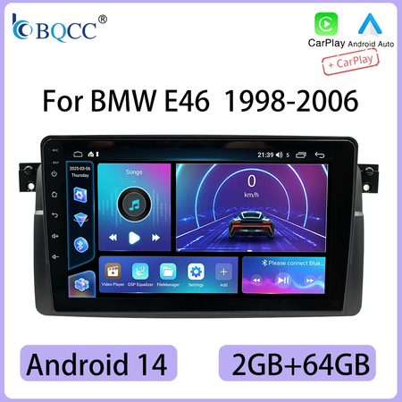 Bqcc android 14 9 ''sem fio carplay rádio do carro reprodutor multimídia estéreo para bmw e46 m3 318 320 325 330 335 1998-2006 jogador de carro