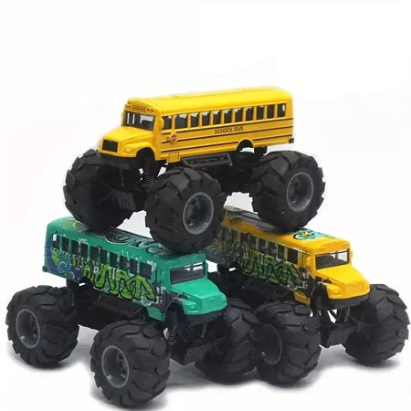 Modelo pullback brinquedo de ação monster truck liga rodas grandes jogar veículo carro presentes para meninos meninas monstro ônibus escolar metal fundido