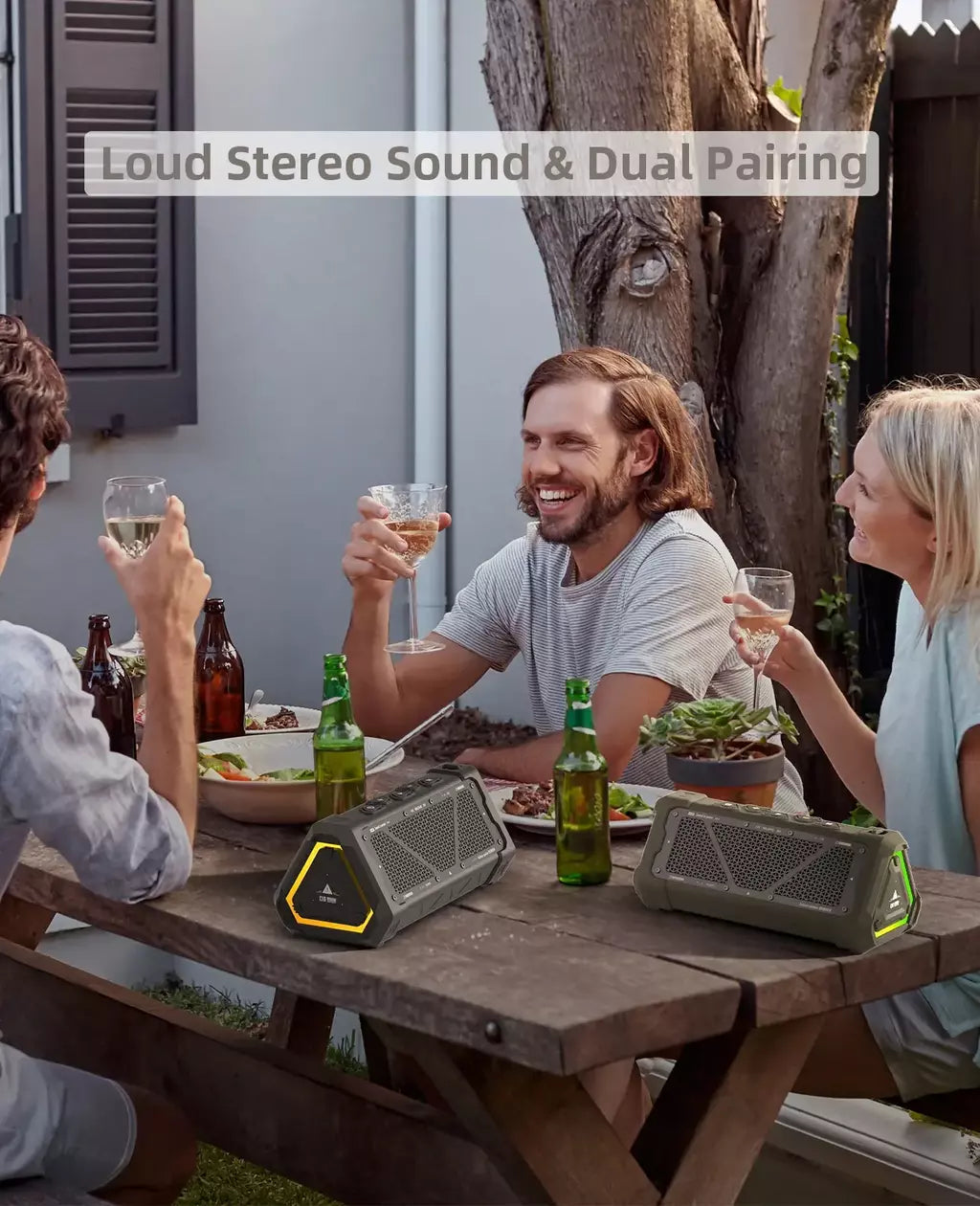 MLOVE P3 Alto-falante Bluetooth externo, alto-falante Bluetooth 5.3 com potência de saída de 40 W, som estéreo IPX7 à prova d'água, cartão Micro SD, luz RGB