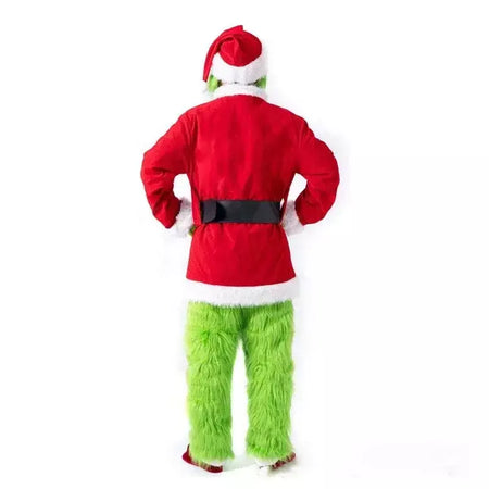 Conjunto de fantasia de papai noel, festa de natal, baile, adulto, dramatização, roupa verde, monstro desgrenhado, dia das bruxas, cosplay, luvas, máscara