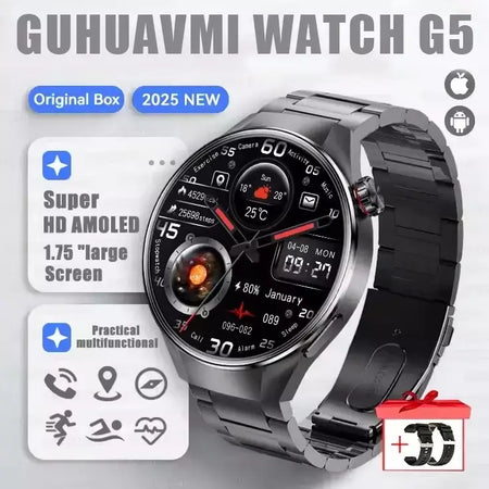 2025 novo relógio original g5 plus relógio inteligente 1.75 "hd tela amoled gps pista freqüência cardíaca bluetooth chamada bússola smartwatch para homem
