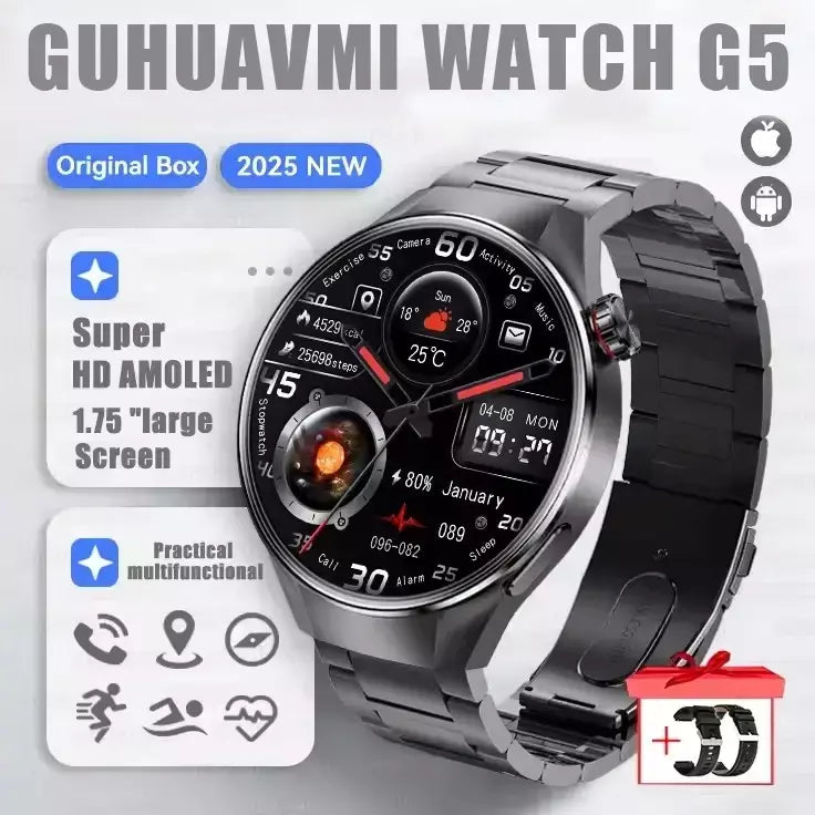 2025 novo relógio original g5 plus relógio inteligente 1.75 "hd tela amoled gps pista freqüência cardíaca bluetooth chamada bússola smartwatch para homem