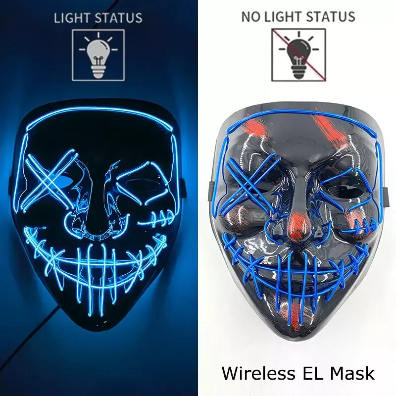 Neon sem fio led máscara de purga brilho no escuro cosplay máscara de terror halloween masquerade festa máscaras brilhantes engraçado vestir-se