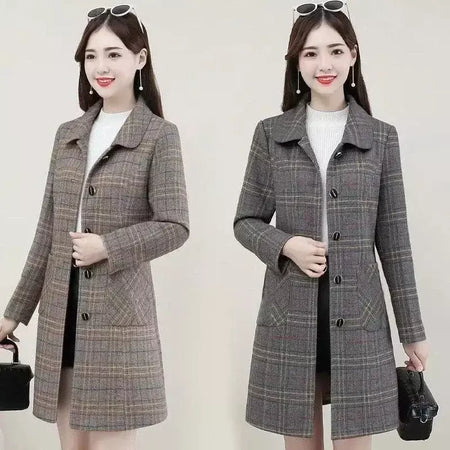 Venda quente da temporada novo casaco de lã feminino solto ajuste de comprimento médio outerwear moda outono inverno casaco de fibra de poliéster sli