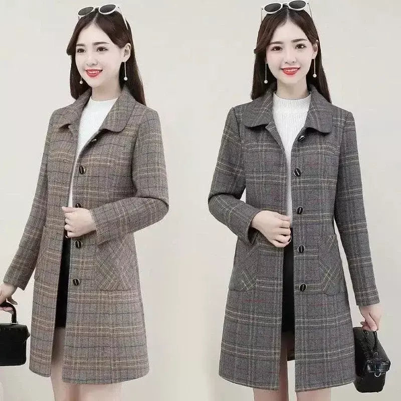 Venda quente da temporada novo casaco de lã feminino solto ajuste de comprimento médio outerwear moda outono inverno casaco de fibra de poliéster sli