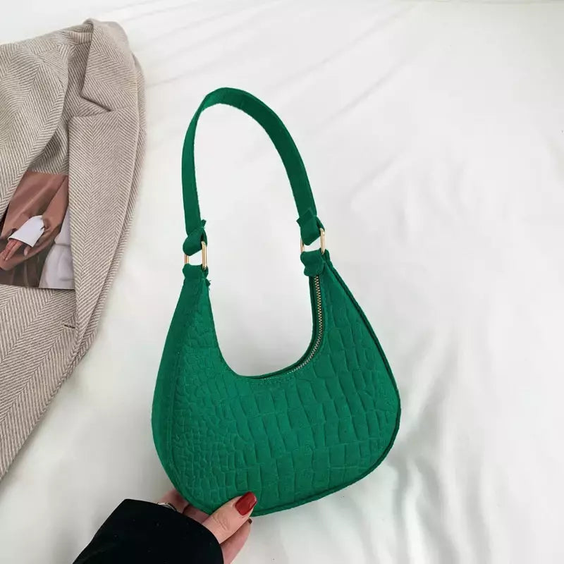Retro Pure Felt Handbag para mulheres, bolsa de axilas, bolsa de ombro, cor sólida, bolinhos, design simples, moda lazer