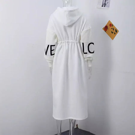 Casual longo retalhos casacos de malha feminino casual hoodies rendas até bolsos jaquetas femininas 2024 outono inverno nova senhora outerwears