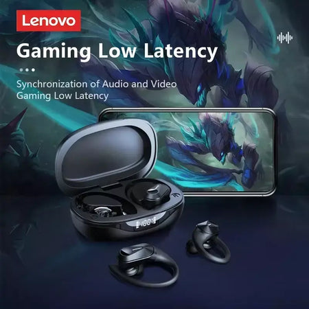 Lenovo lp75 ows sem fio bluetooth 5.3 fones de ouvido gaming redução ruído display digital led à prova dwaterproof água esportes