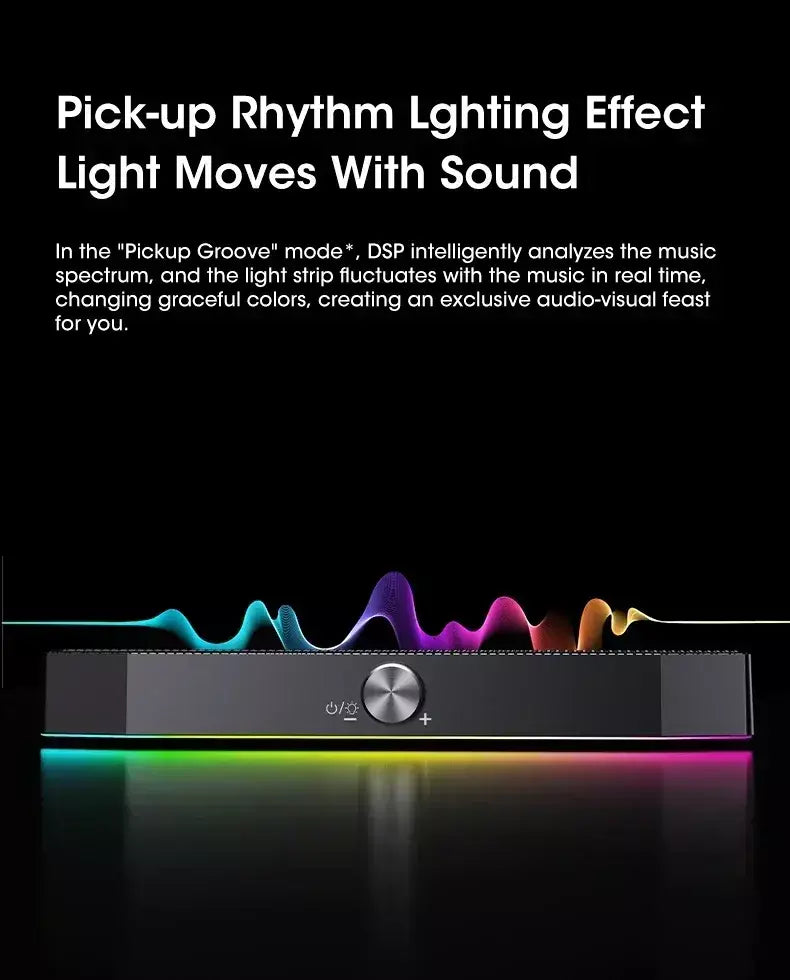 Barra de som sem fio Bluetooth 4D Surround RGB Luzes, subwoofer de graves profundos para laptop de jogos de PC de home theater, alto-falante multiroom 120W