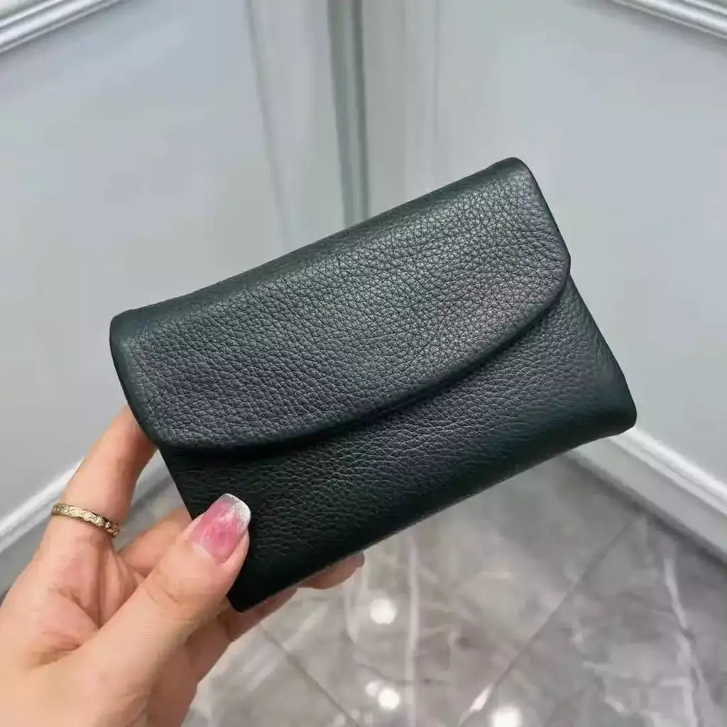 Genuína Couro De Vaca Carteira Curta Para Mulheres, Trifold, Pequenas Bolsas, Clutch Couro De Vaca, Titular Do Cartão, Carteiras Do Cartão De Viagem