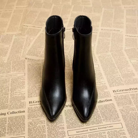 Botas femininas finas e finas estilo britânico, dedo apontado, zíper lateral, preto, nu, novo, primavera e outono, 2024
