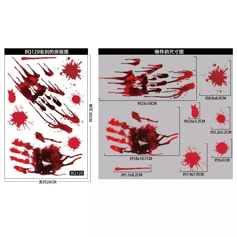Halloween shopping janela fantasma sombra horror adesivo festa de halloween decoração sangue handprint adesivo eletrostático