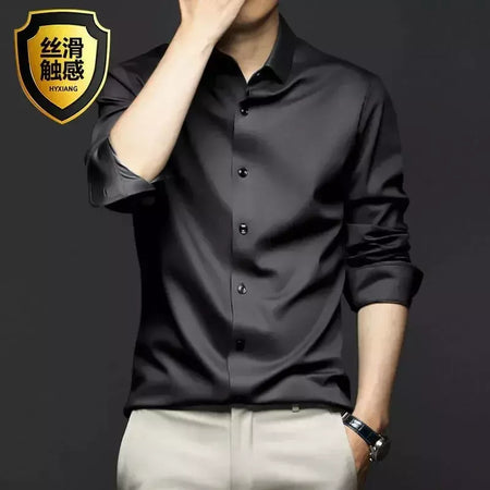 Camisa de manga comprida masculina, fato casual profissional, camisa branca, resistente a rugas sem ferro, vestido de negócios, high end, S-5XL