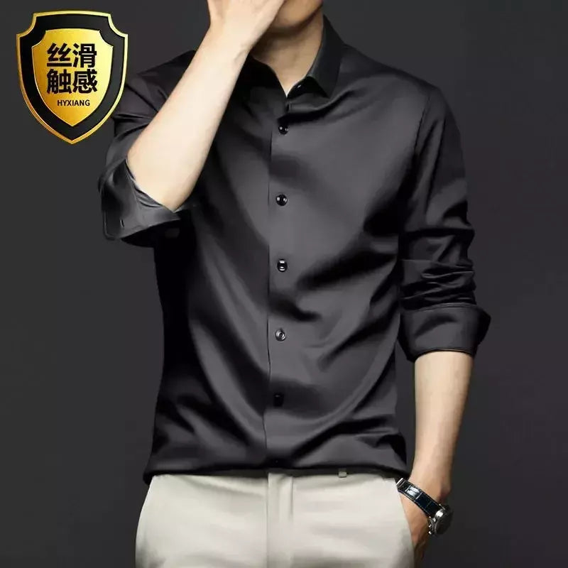 Camisa de manga comprida masculina, fato casual profissional, camisa branca, resistente a rugas sem ferro, vestido de negócios, high end, S-5XL